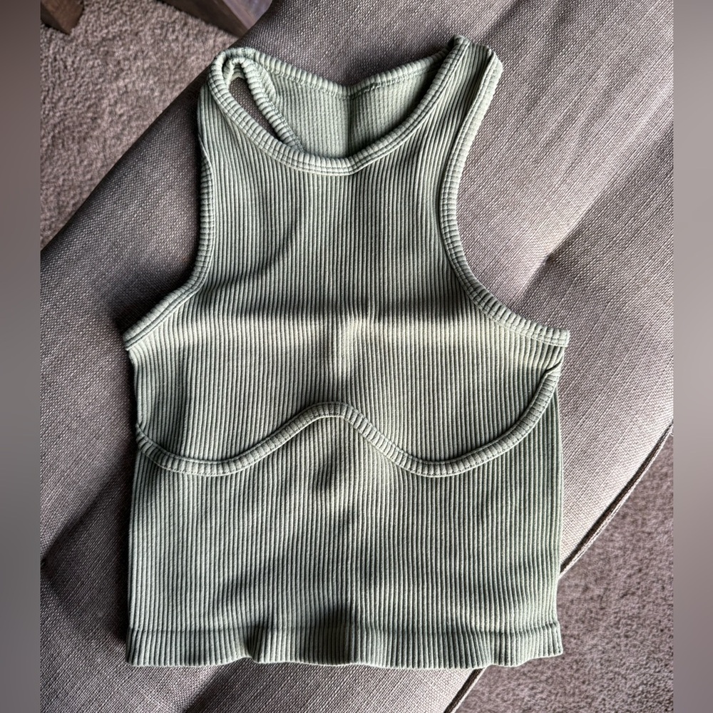 Ribbed Olive Green Women's Tank Top